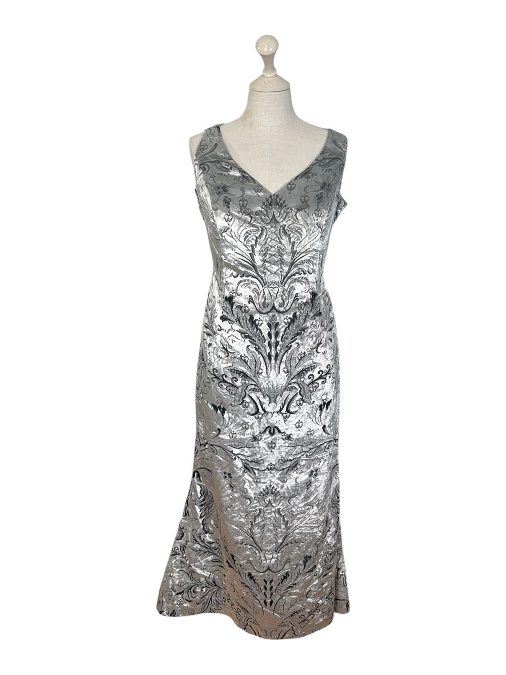 Escada Couture Velvet V-Neck Evening Dress Silver